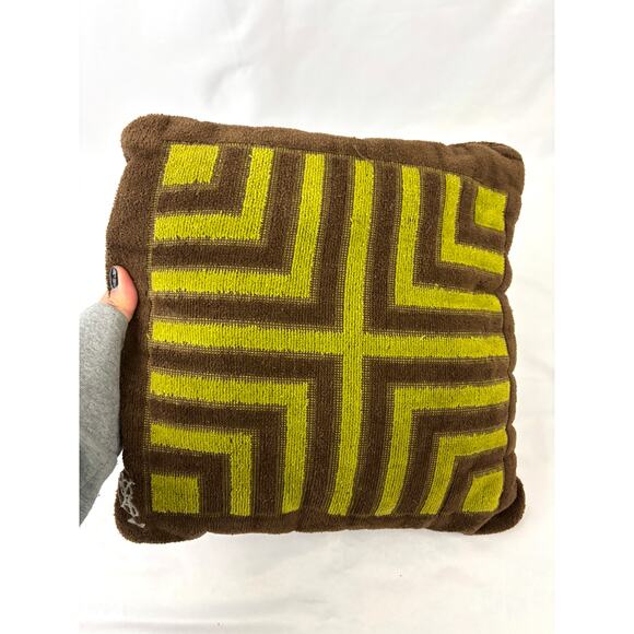 Vintage Yves Saint Laurent Fieldcrest YSL Retro Green Brown Small Pillow - Picture 9 of 10